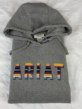 Ariat Gray Hoodie with Multicolor Striped Logo